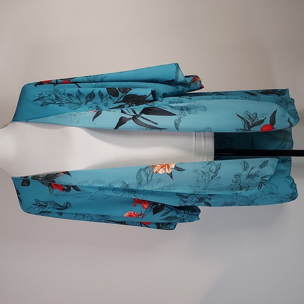 Lovely J Turquoise Floral Kimono Cover-Up Size Small
